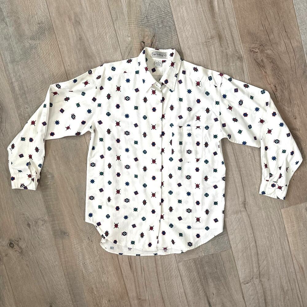 Vintage Gap Clothing Co. Aztec Design Button Down Shirt Womens Size Small